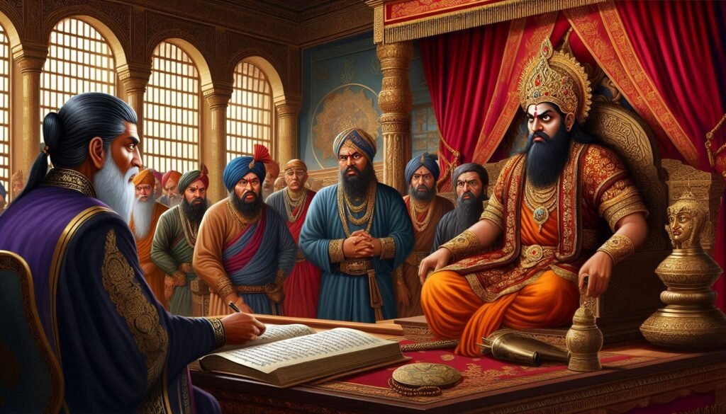 King Rudra Pratap Chandel confronting Awdhesh Kamat in The Hateful Hunt.